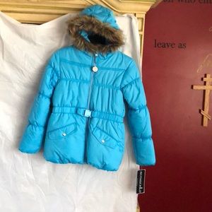 Rothschild teal puffer coat